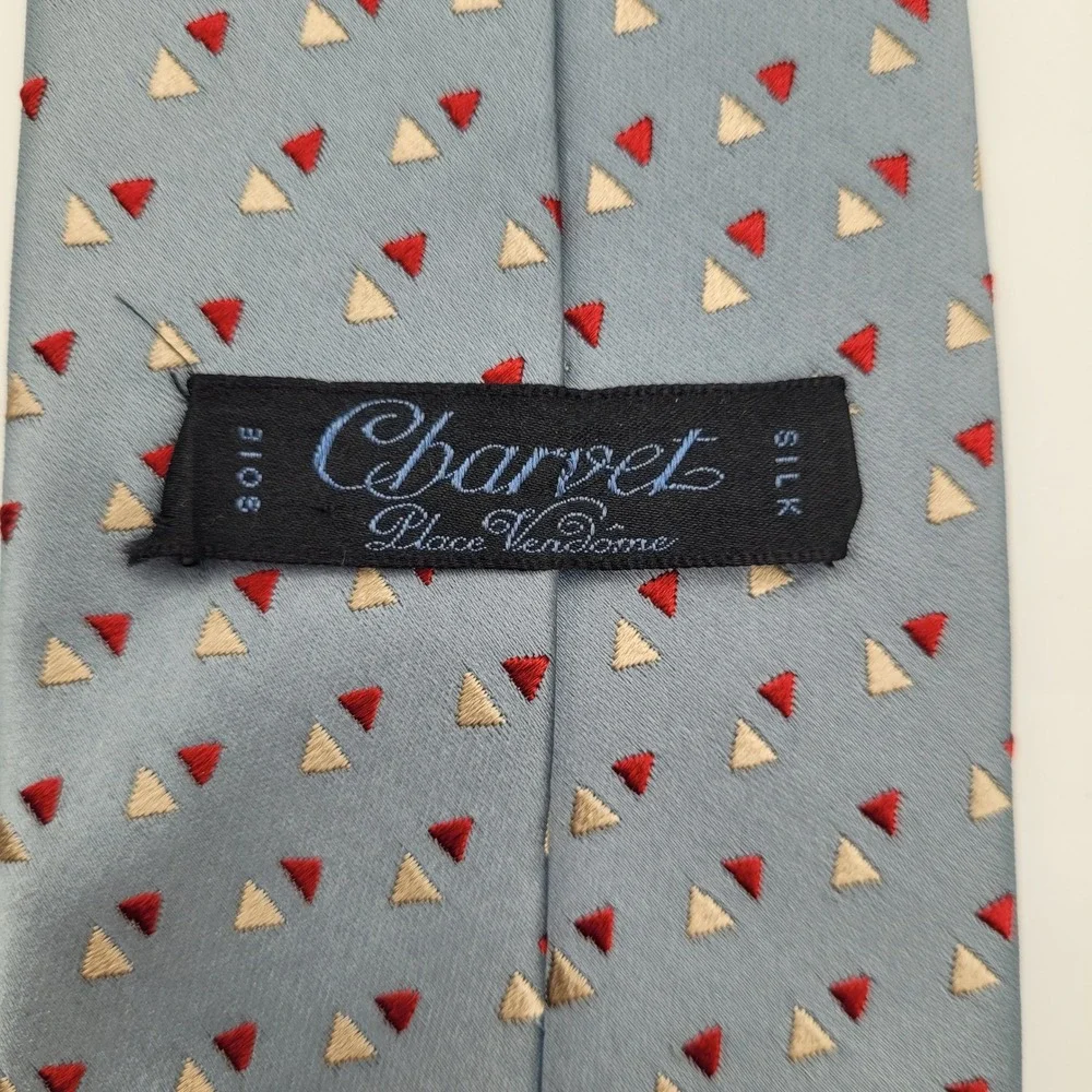 Charvet Necktie Mens One Size Blue Geometric Triangle Silk France